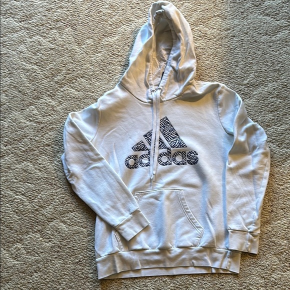 Adidas white with navy writing size large sweatshirt hoodie. - Picture 1 of 3
